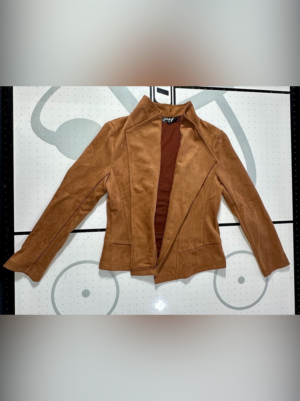 Allegra K Brown Faux Suede Open Front Jacket Size M